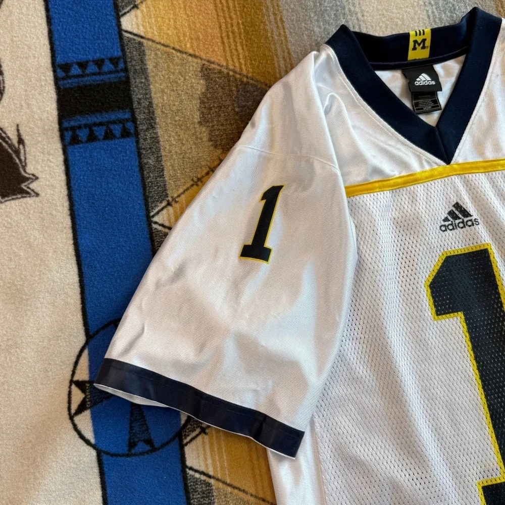 Adidas Michigan Wolverines Jersey White Blue Yellow Number 1 Mens Small Football